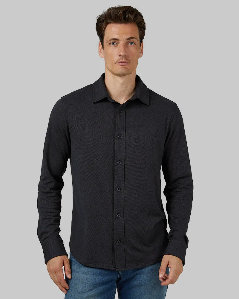 Men's Soft Stretch Knit Long Sleeve Button-Up