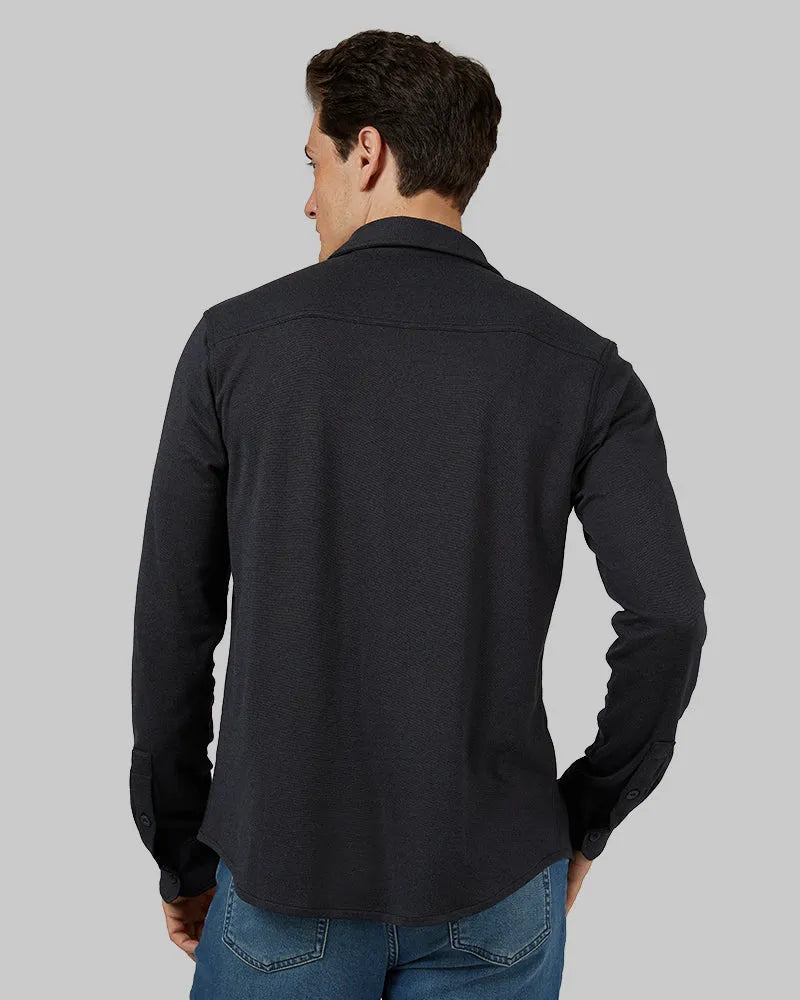 Men's Soft Stretch Knit Long Sleeve Button-Up