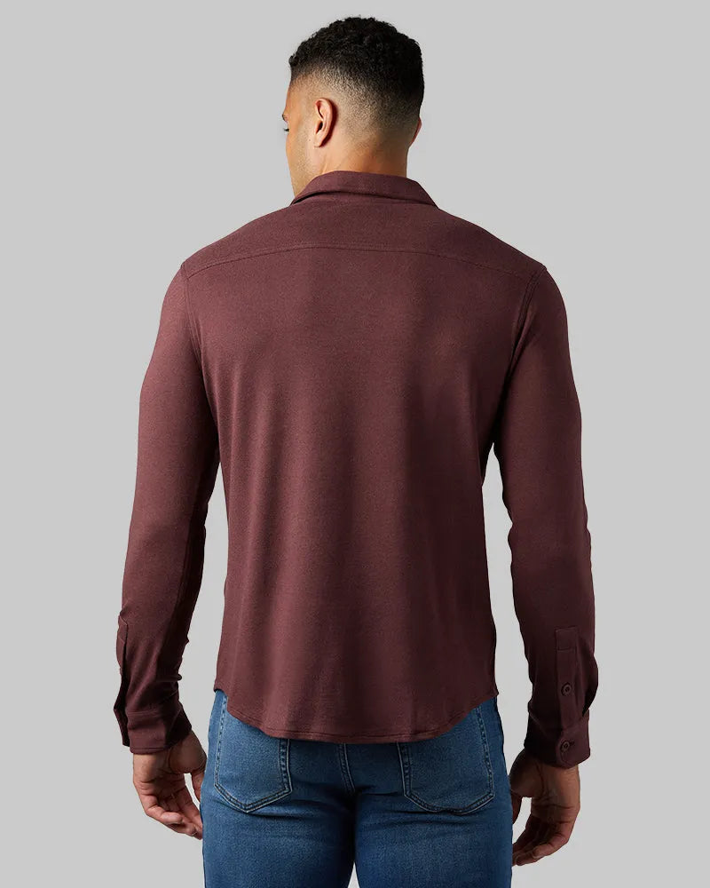 Men's Soft Stretch Knit Long Sleeve Button-Up