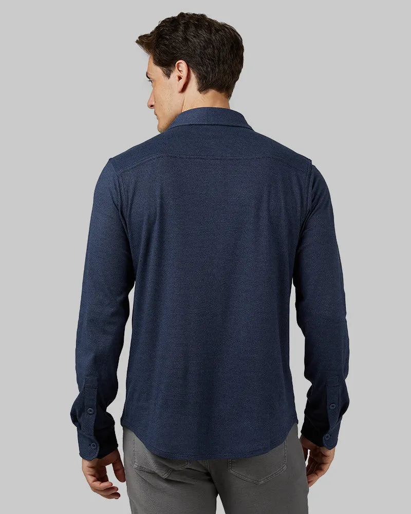 Men's Soft Stretch Knit Long Sleeve Button-Up