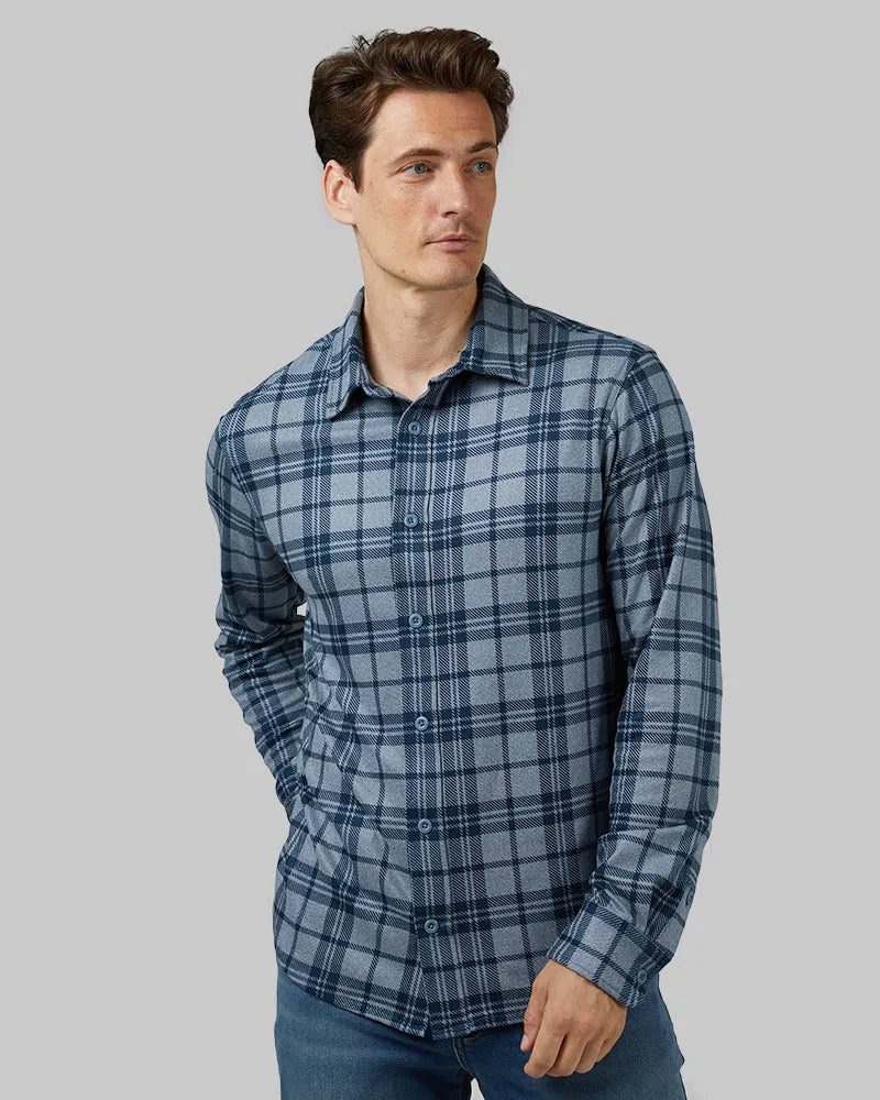 Men's Soft Stretch Knit Long Sleeve Button-Up