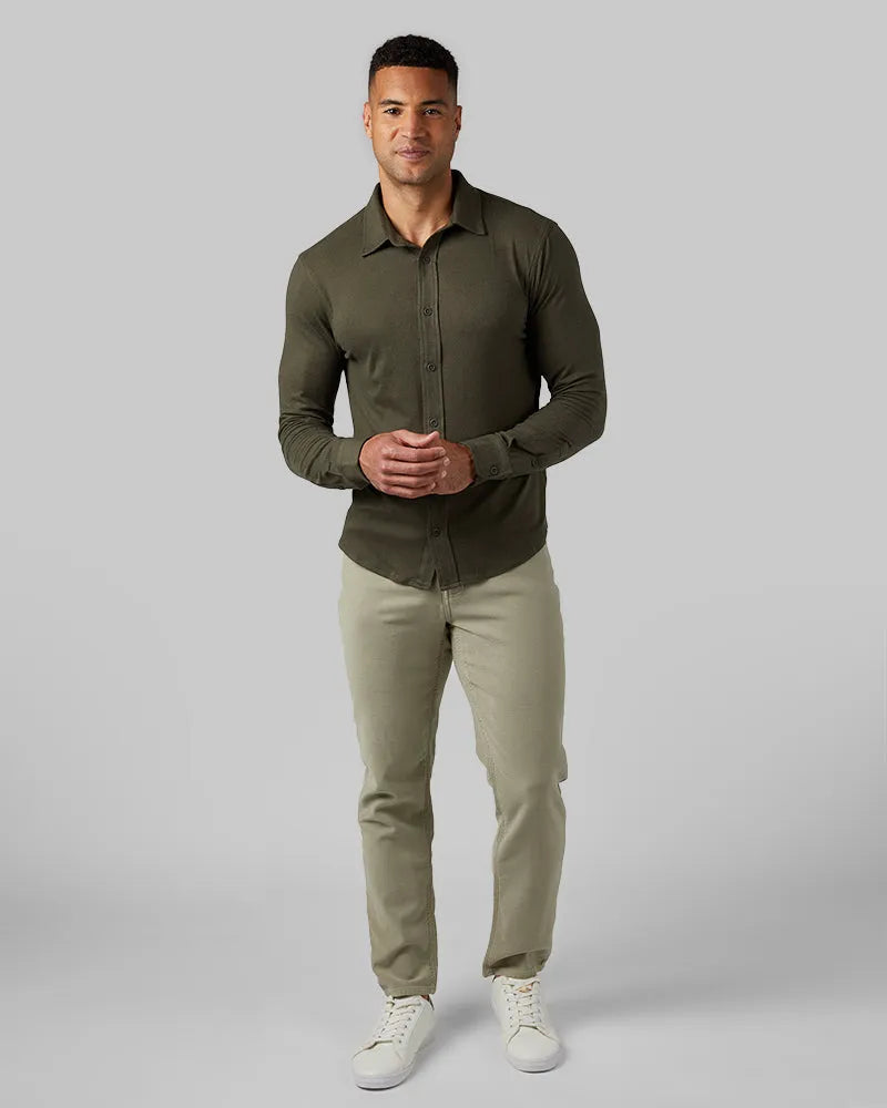 Men's Soft Stretch Knit Long Sleeve Button-Up