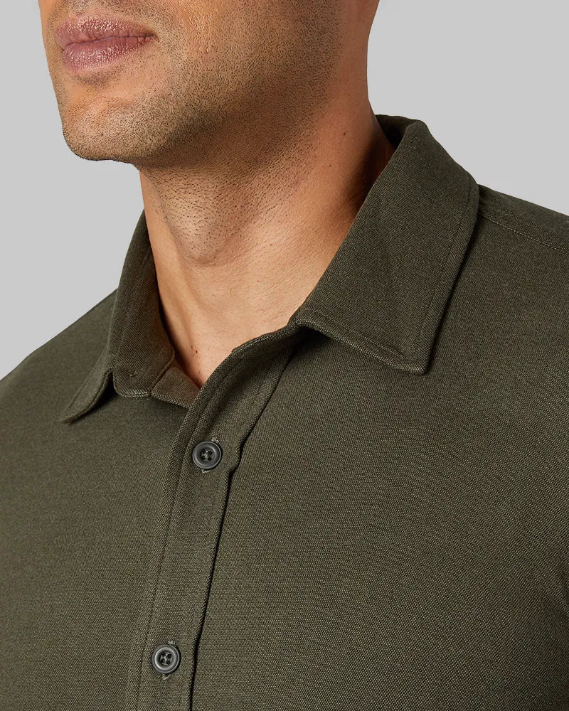Men's Soft Stretch Knit Long Sleeve Button-Up
