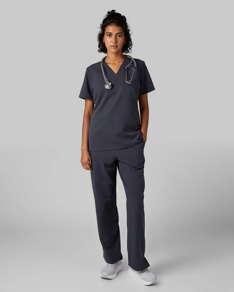 Women's V-Neck Scrub Top with Chest Pocket